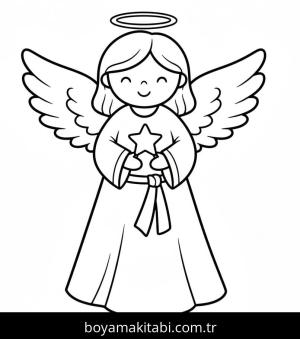 Noel Meleği boyama sayfası – sevimli karakter, sanatsal çalışma