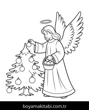 Noel Meleği boyama sayfası – çizgi film temalı, basit çizim