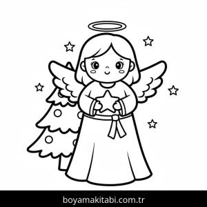 Noel Meleği boyama sayfası – PDF indir, sevimli karakter