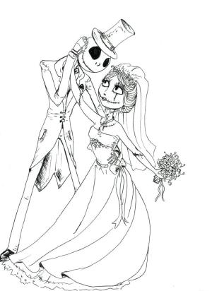 Noel öncesi kabus boyama sayfası,  coloring page, Düğünde Jack Skellington-Ve Sally, 