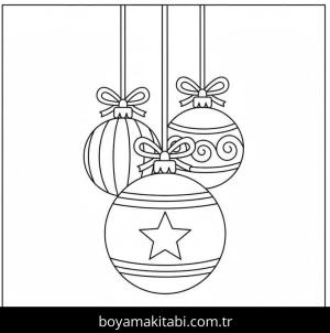 Noel Topları boyama sayfası – basit çizim, kolay boyama