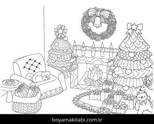 Noel ve Yılbaşı boyama sayfası – çizgi film temalı, basit çizim