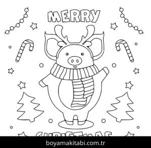 Noel ve Yılbaşı boyama sayfası – PDF indir, sevimli karakter