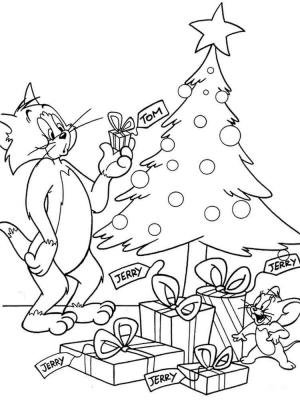 Noel boyama sayfası,  coloring page, Noel’de Tom ve Jerry, 