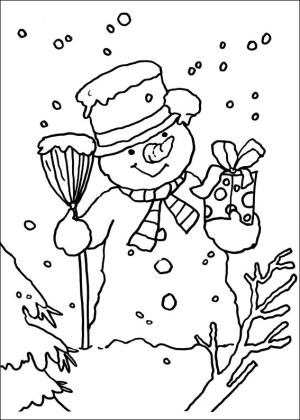 Noel boyama sayfası,  coloring page, Hediyeli Kardan Adam, 