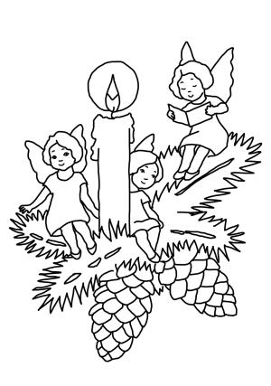 Noel boyama sayfası,  coloring page, Noel Mumu Ve Melekler, 