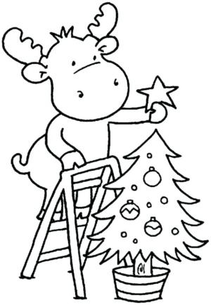 Noel boyama sayfası,  coloring page, Ren geyiği yılbaşı ağacı süslemesi, 