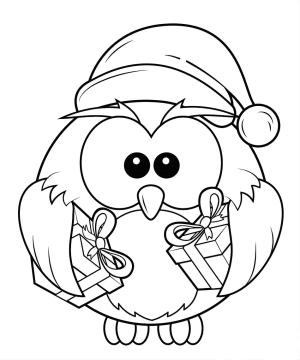 Noel boyama sayfası,  coloring page, Baykuş holding hediyeler, 