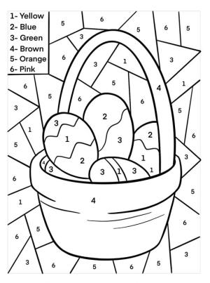 Numaraya Göre boyama sayfası,  coloring page, Sayıya Göre Paskalya Yumurtası Sepeti, 