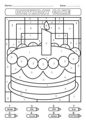 Numaraya Göre boyama sayfası,  coloring page, Numaraya Göre Doğum Günü Pastası, 