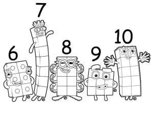 Numberblocks boyama sayfası,  coloring page, Sayısal bloklar 6 ila 10, 