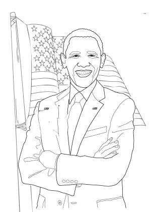 Obama boyama sayfası,  coloring page, Amerikan Bayrağı ile Obama, 