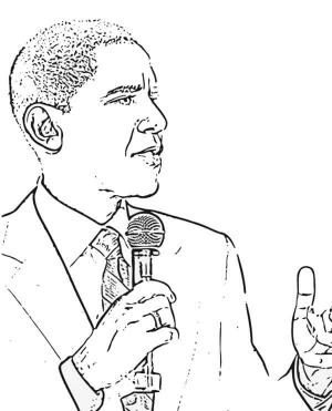 Obama boyama sayfası,  coloring page, Barack Obama Dando un Discurso, 