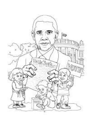 Obama boyama sayfası,  coloring page, Obama ve Üç Çocuk, 