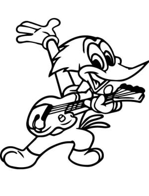 Ağaçkakan Woody boyama sayfası,  coloring page, Woody Ağaçkakan Gitar Çalıyor, 