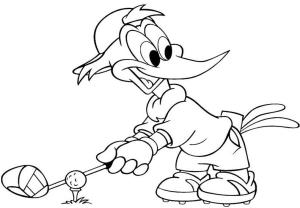 Ağaçkakan Woody boyama sayfası,  coloring page, Woody Ağaçkakan Golf Oyna, 