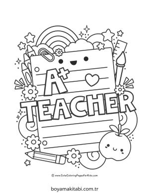 Öğretmen boyama sayfası – renkli çizimler, okul öncesi