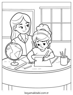 Öğretmen boyama sayfası – evde etkinlik, ücretsiz yazdır