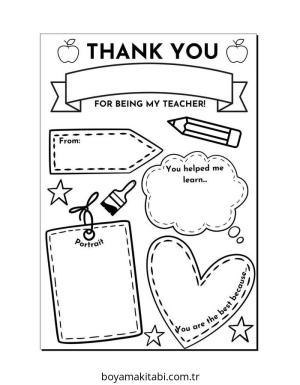 Öğretmen boyama sayfası – PDF indir, sevimli karakter