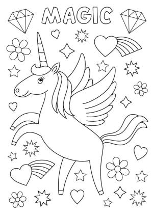 Okul öncesi boyama sayfası,  coloring page, Çocuk için tek Boynuzlu At, 