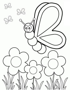 Okul öncesi boyama sayfası,  coloring page, Çocuklar için Kelebekler ve Çiçekler, 