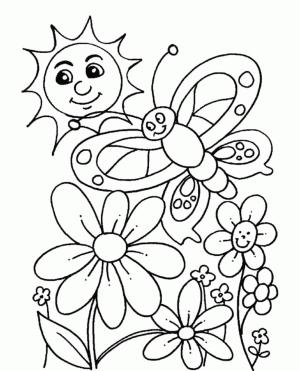 Okul öncesi boyama sayfası,  coloring page, Okul Öncesinde Çiçekli Kelebek, 