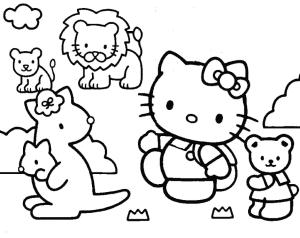 Okul öncesi boyama sayfası,  coloring page, Çocuklar için Hayvanlarla Hello Kitty, 