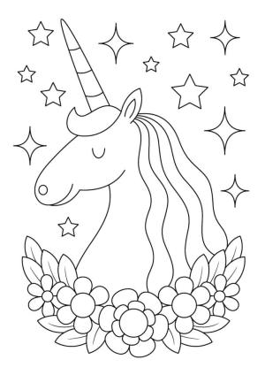 Okul öncesi boyama sayfası,  coloring page, Çocuk Için çiçekli tek Boynuzlu at Kafası, 