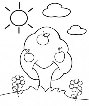 Okul öncesi boyama sayfası,  coloring page, Çocuk için Elma Ağacı, 