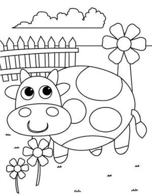 Okul öncesi boyama sayfası,  coloring page, Çocuk Için çiçekli Inek, 