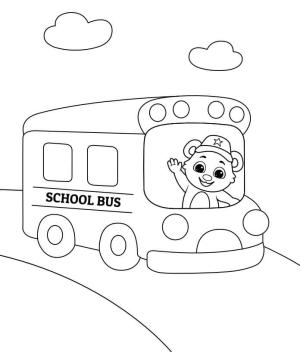 Okul Otobüsü boyama sayfası,  coloring page, Okul Otobüsünde Ayı, 