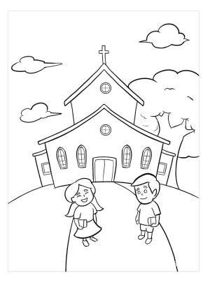 Okul boyama sayfası,  coloring page, Pazar Okuluna Hoş Geldiniz, 