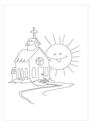 Okul boyama sayfası,  coloring page, Okul ve Güneş, 