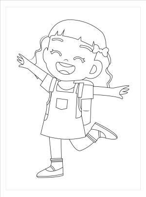 Okul boyama sayfası,  coloring page, Kız Okulda Mutlu, 