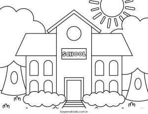 Okul boyama sayfası – çizgi film temalı, basit çizim