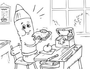 Okul boyama sayfası,  coloring page, Okulda Kalem Yeme, 