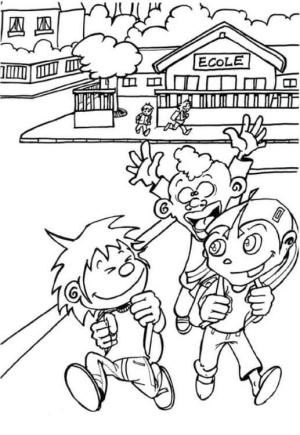 Okul boyama sayfası,  coloring page, Mutlu Çocuklar Okula Gidiyor, 