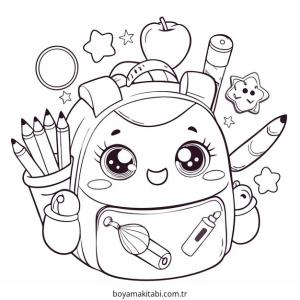 Okula Dönüş boyama sayfası – sevimli karakter, sanatsal çalışma