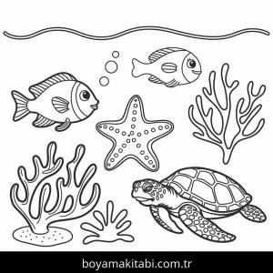 Okyanus boyama sayfası – PDF indir, sevimli karakter