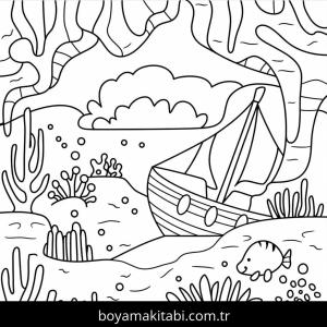 Okyanus boyama sayfası – eğlenceli etkinlik, el becerilerini geliştirir