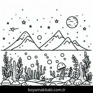 Okyanus boyama sayfası – renkli çizimler, okul öncesi