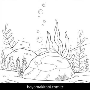 Okyanus boyama sayfası – çizgi film temalı, basit çizim