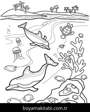 Okyanus boyama sayfası – PDF indir, sevimli karakter