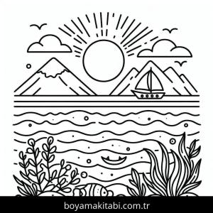 Okyanus boyama sayfası – el becerilerini geliştirir, boyama çalışması