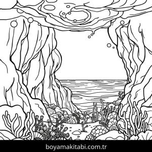 Okyanus boyama sayfası – keyifli zaman, renkli çizimler