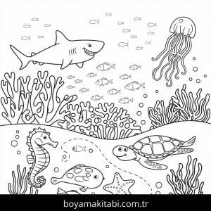 Okyanus boyama sayfası – boyama etkinliği, çocuk aktivitesi