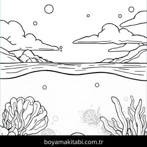 Okyanus boyama sayfası – çocuk aktivitesi, PDF indir