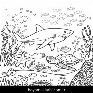 Okyanus boyama sayfası – sevimli karakter, sanatsal çalışma