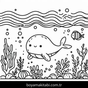 Okyanus boyama sayfası – çizgi film temalı, basit çizim