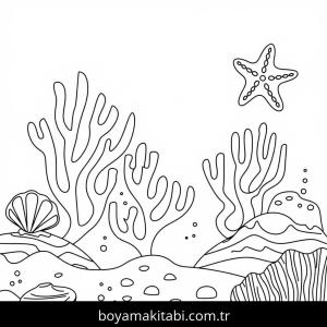Okyanus boyama sayfası – basit çizim, kolay boyama